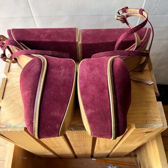 Free People size 40 (9.5US) Burgundy Remi Double Strap Suede Platform Shoes - Picture 7 of 10